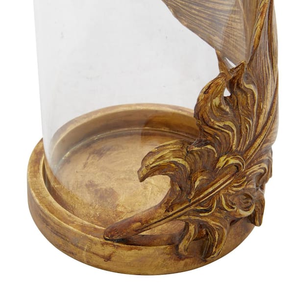 Litton Lane Gold Glass Bird Feather Pillar Hurricane Lamp 55349
