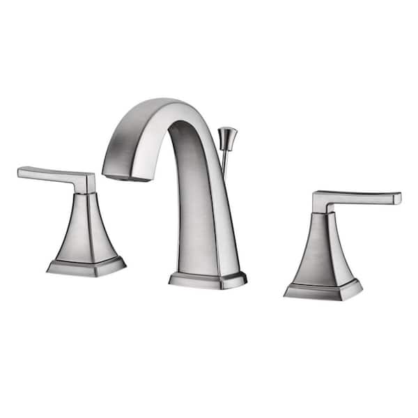 Ultra Faucets Lotto 8 in. Widespread 2-Handle Bathroom Lavatory Faucet with Drain Assembly, Rust Resist in Brushed Nickel