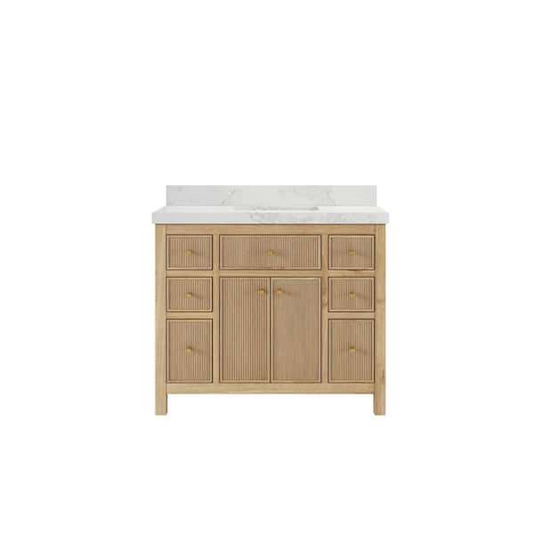 Willow Collections Sonoma Teak 42 in. W x 22 in. D x 36 in. H Single Sink Bath Vanity in Light Teak with 2 in. Calacatta Nuvo Qt. Top
