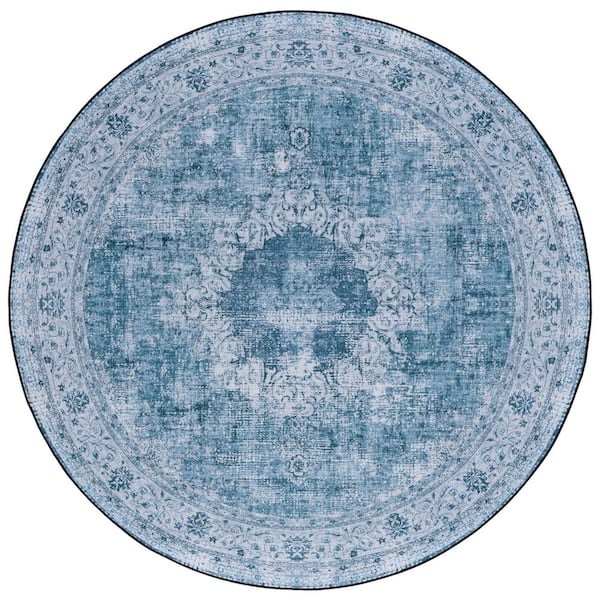 SAFAVIEH Tucson Green/Gray 6 ft. x 6 ft. Machine Washable Border Floral Medallion Round Area Rug