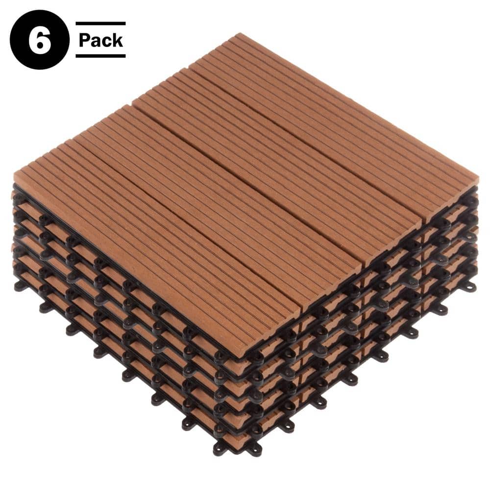 1 ft. W x 1 ft. L 6 Patio Tiles Wood/Polypropylene Interlocking Deck Tile Flooring in Brown price history on PriceWatchPro