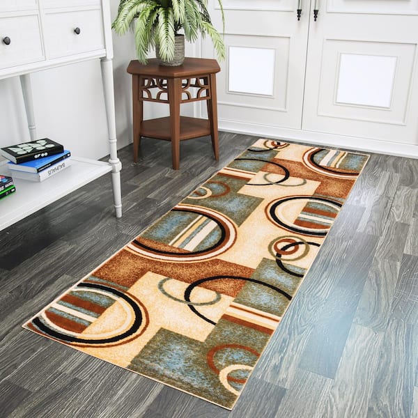 Barclay Arcs and Shapes Light Blue 3 ft. x 10 ft. Modern Geometric Runner Rug