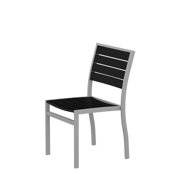 POLYWOOD Euro Textured Silver Plastic Outdoor Patio Dining Side Chair with Black Slats