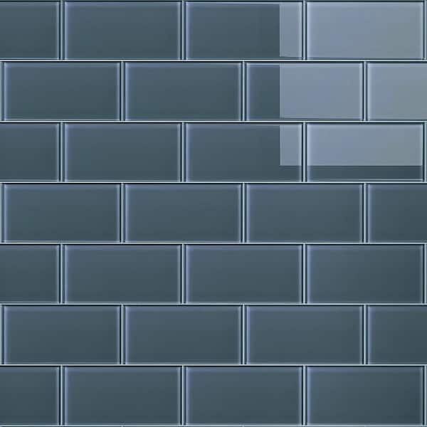 Apollo Tile (Sample) Blue 3-in x 6-in Glossy Glass Brick Subway Floor and Wall Tile