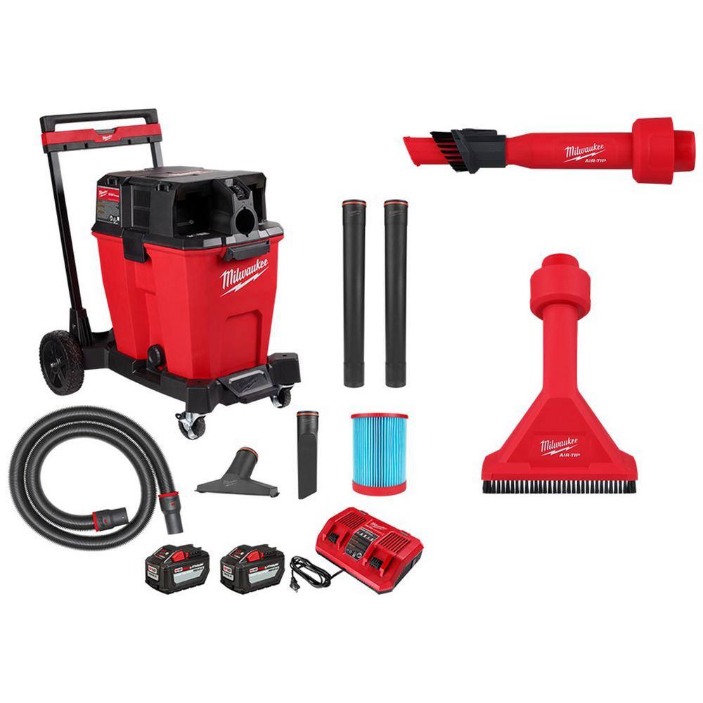 Milwaukee M18 FUEL 12 Gal Cordless Dual-Battery Wet/Dry Shop Vac Kit with AIR-TIP 1-1/4 in. - 2-1/2 in. Utility Brush and Nozzle, Reds / Pinks