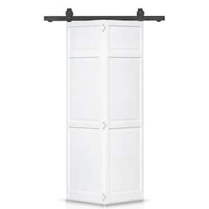 36 in. x 80 in. Traditional 6-Panel Prime White Solid Core Bi-Fold Barn Door with Sliding Hardware Kit