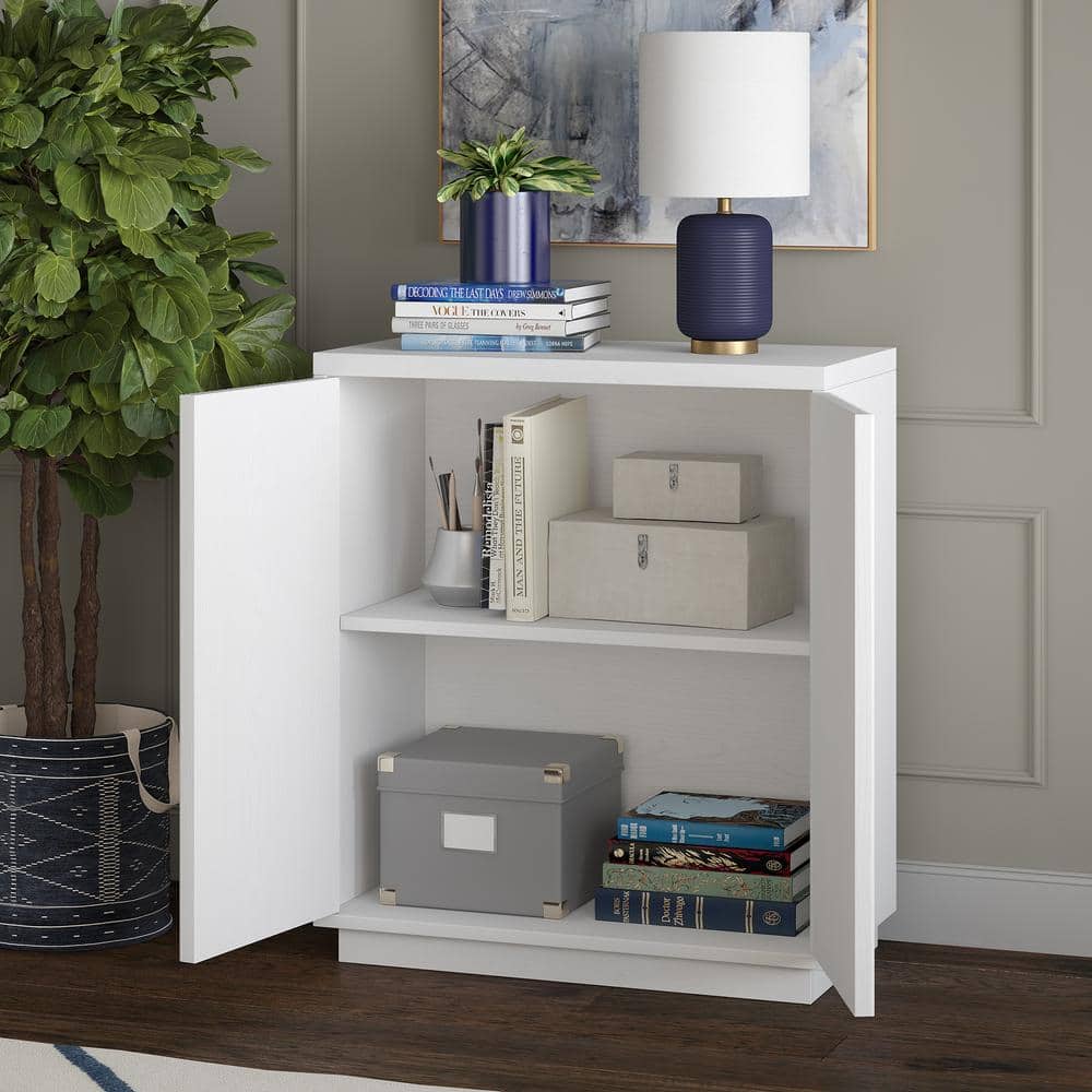 White Ridged Modern Adjustable Shelving Accent Cabinet