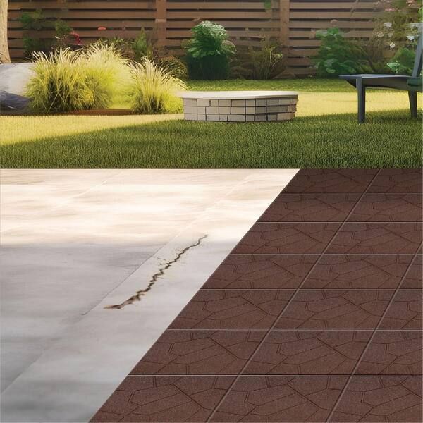 Vigoro 16 in. x 16 in. x 3/4 in. Brown Dual-Sided Rubber Paver (60-Pack)