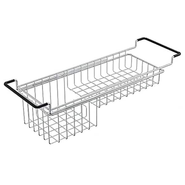 Stainless Steel Expandable Kitchen Sink Caddy Organizer with Dividers Telescopic Rack for Sponge Detergent Rag