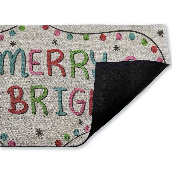Merry and Bright Ornament Border Multi-Colored 18 in. x 30 in. Polyester Non-Slip Outdoor Door Mat