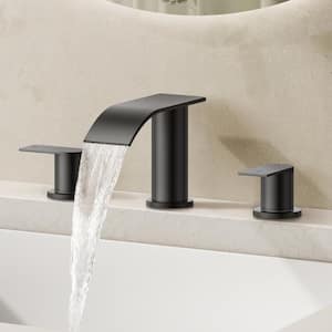 8 in. Widespread Double Handle Bathroom Faucet with Drain Kit Included in Matte Black