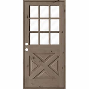 32 in. x 80 in. Knotty Alder X-Panel Right-Hand/Inswing 1/2 Lite Clear Glass BEHR Weathered Gray Wood Prehung Front Door