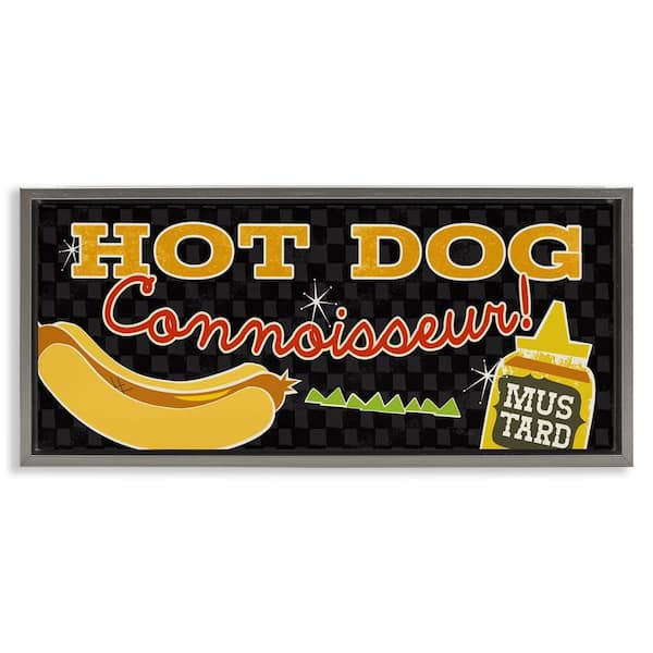 Stupell Industries Hot Dog Connoisseur by Pela Studio Gray Floater Frame Food Graphic Art Print 14 in. x 31 in.
