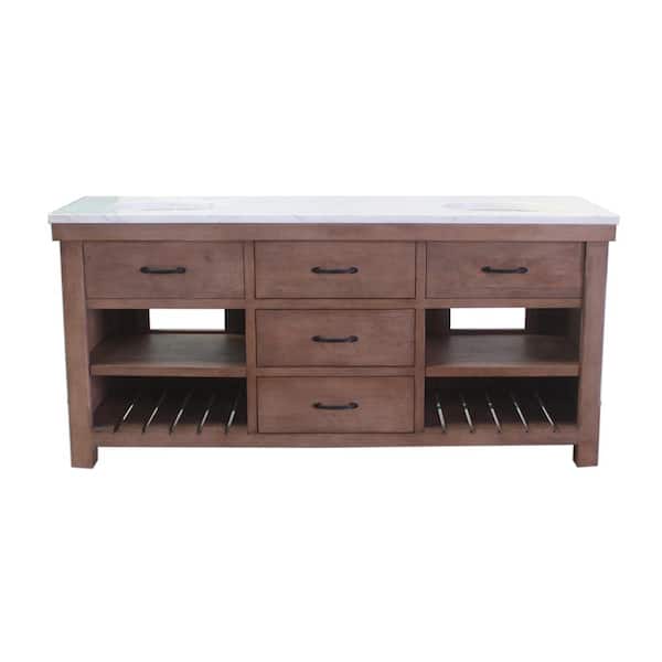 Unbranded Deluxe 72 in. W x 22 in. D x 34 in. H Freestanding Bath Vanity in Natural Wood with White Marble Top