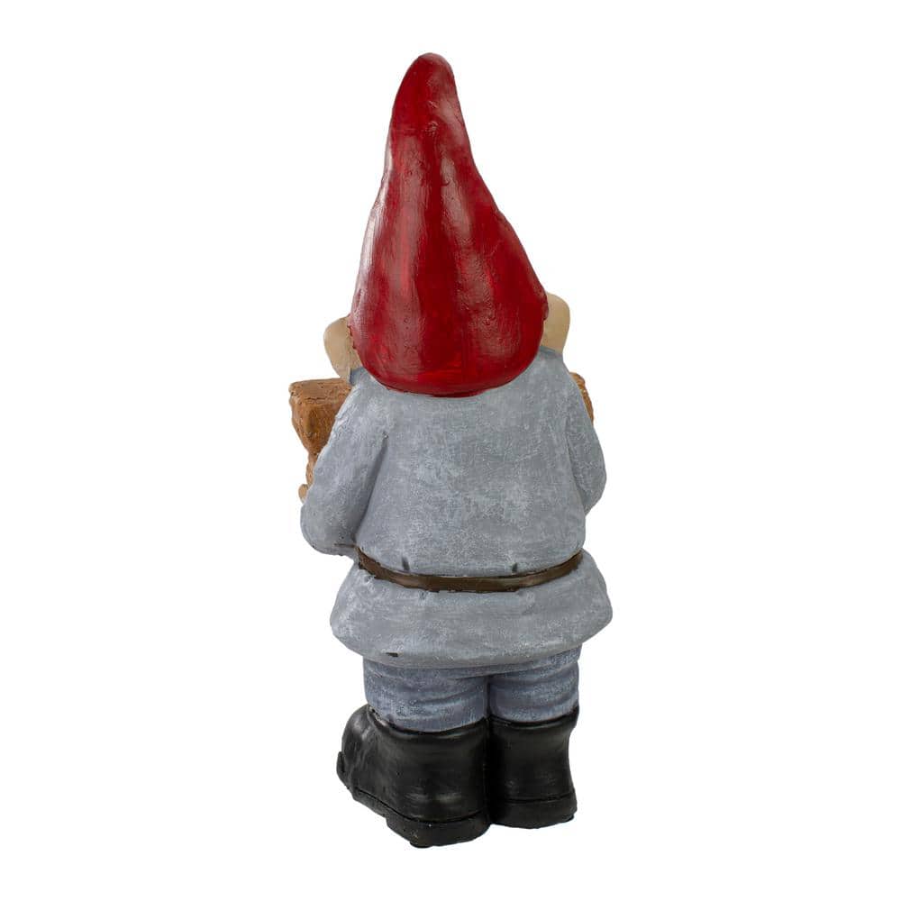17" Red Hat Gray Outfit Polyresin Garden Gnome Statue