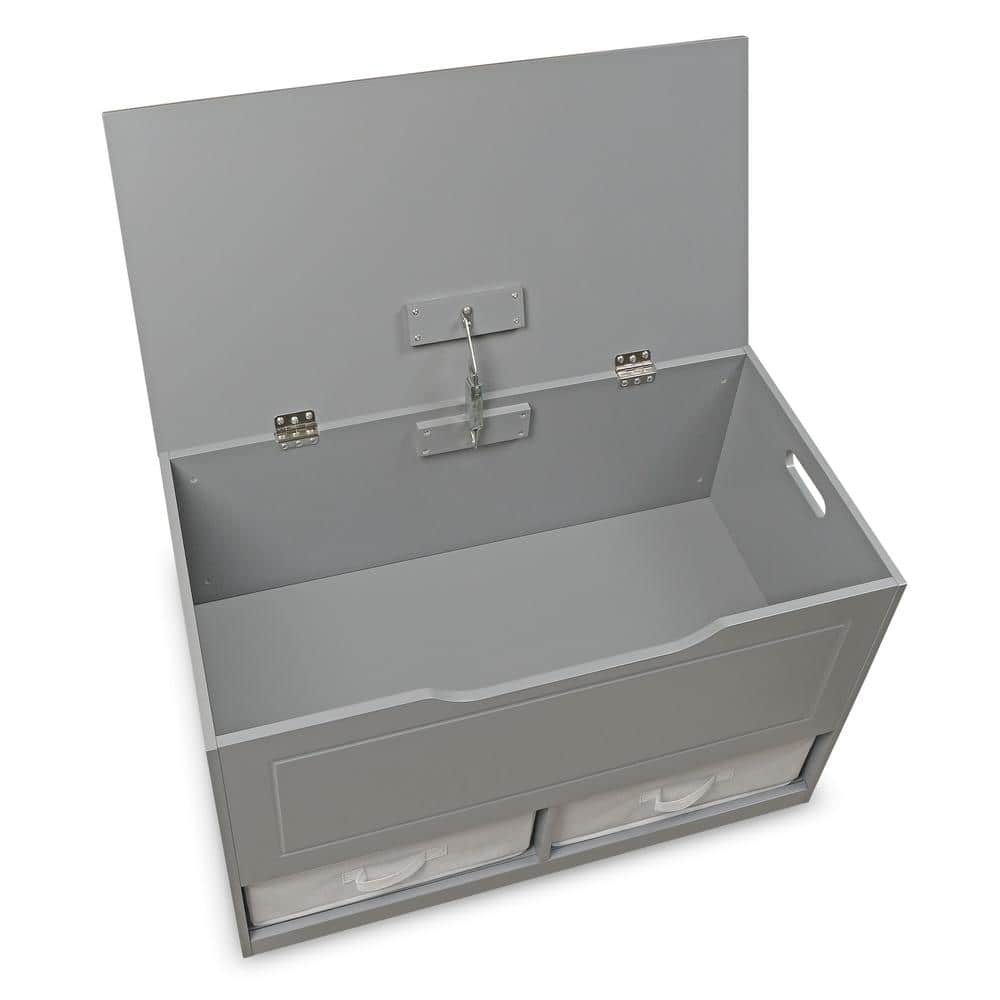 Gray MDF Toy and Storage Box with Two Fabric Baskets