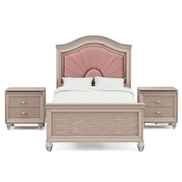 Furniture of America Panella Glam 3-Piece Rose Gold Full Wood Kids Bedroom Set