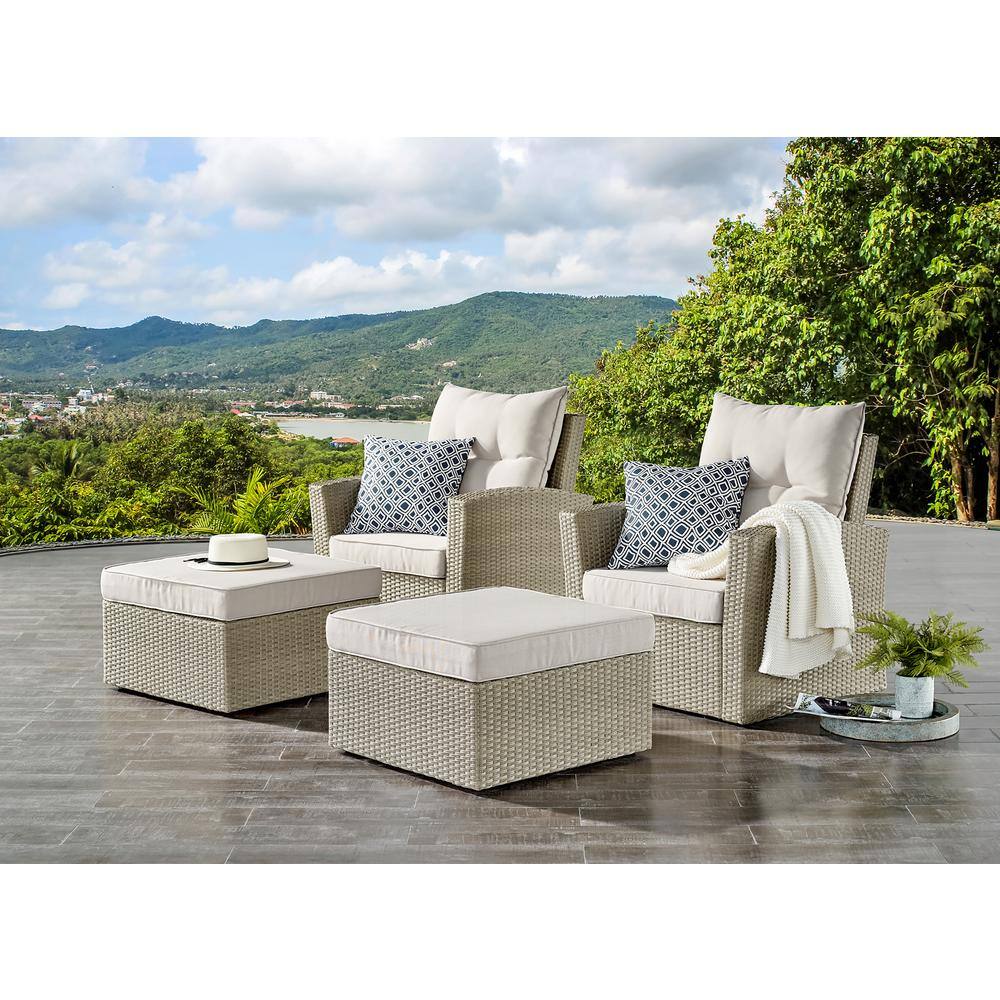 Canaan 26" Square All-Weather Wicker Outdoor Ottoman with Cushion