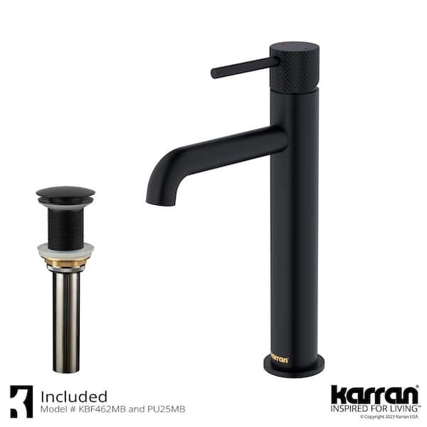 Tryst Single Handle Single Hole Vessel Bathroom Faucet with Matching Pop-Up Drain in Matte Black