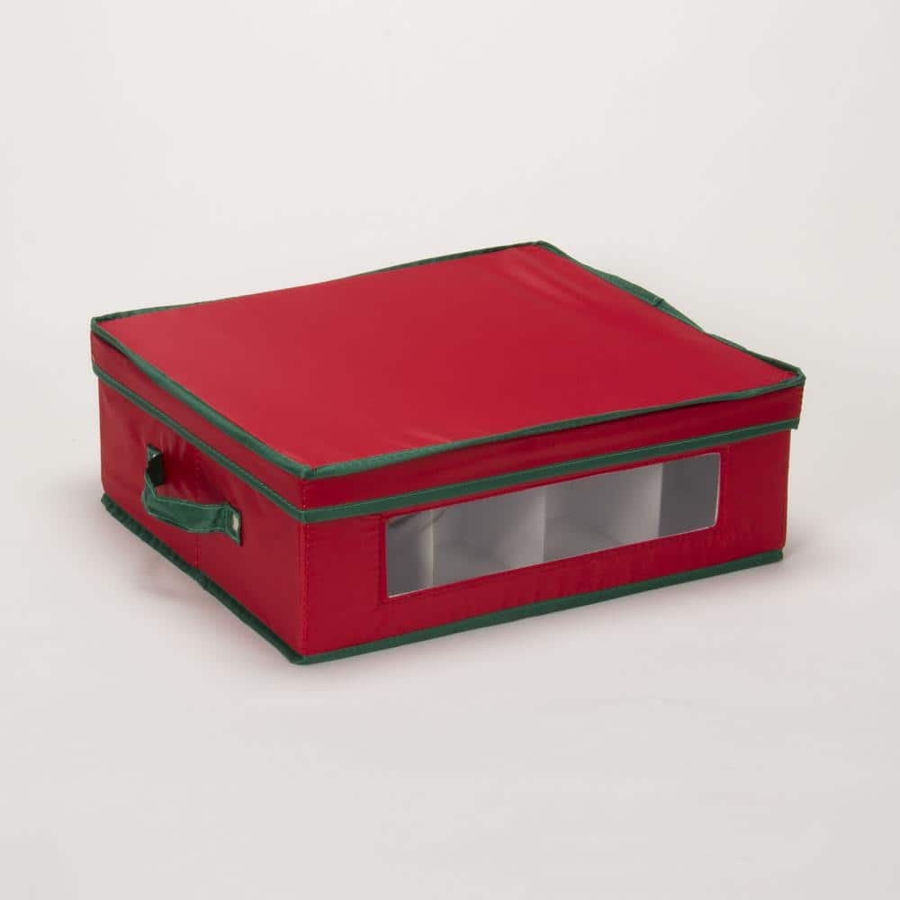 Red and Green Fabric Collapsible Christmas Cup Storage Box