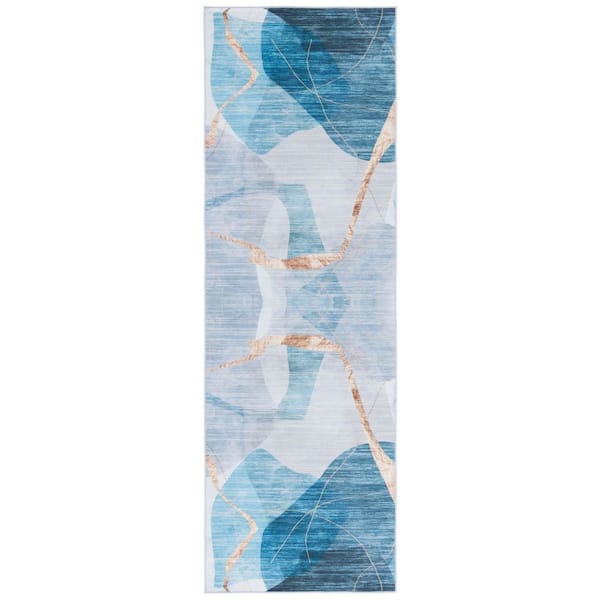 Malibu Blue/Gold 3 ft. x 8 ft. Machine Washable Abstract Modern Runner Rug