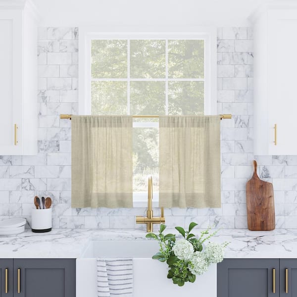 Akari Linen Polyester Blend 56 in. W x 24 in. L Rod Pocket Light Filtering Curtain Tier for Kitchens (Set of 2)