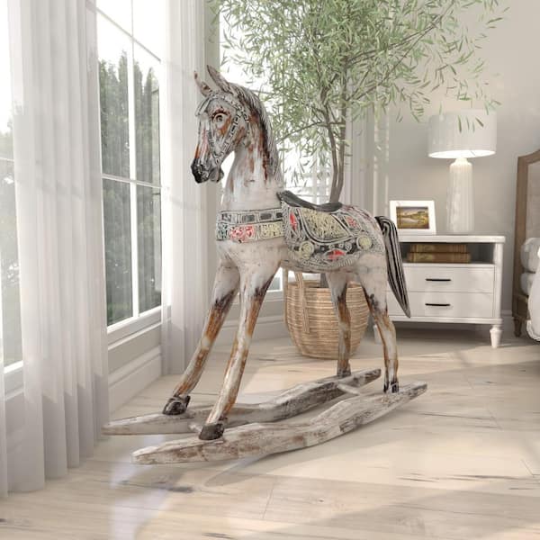 Litton Lane 10 in. x 39 in. White Wood Horse Sculpture