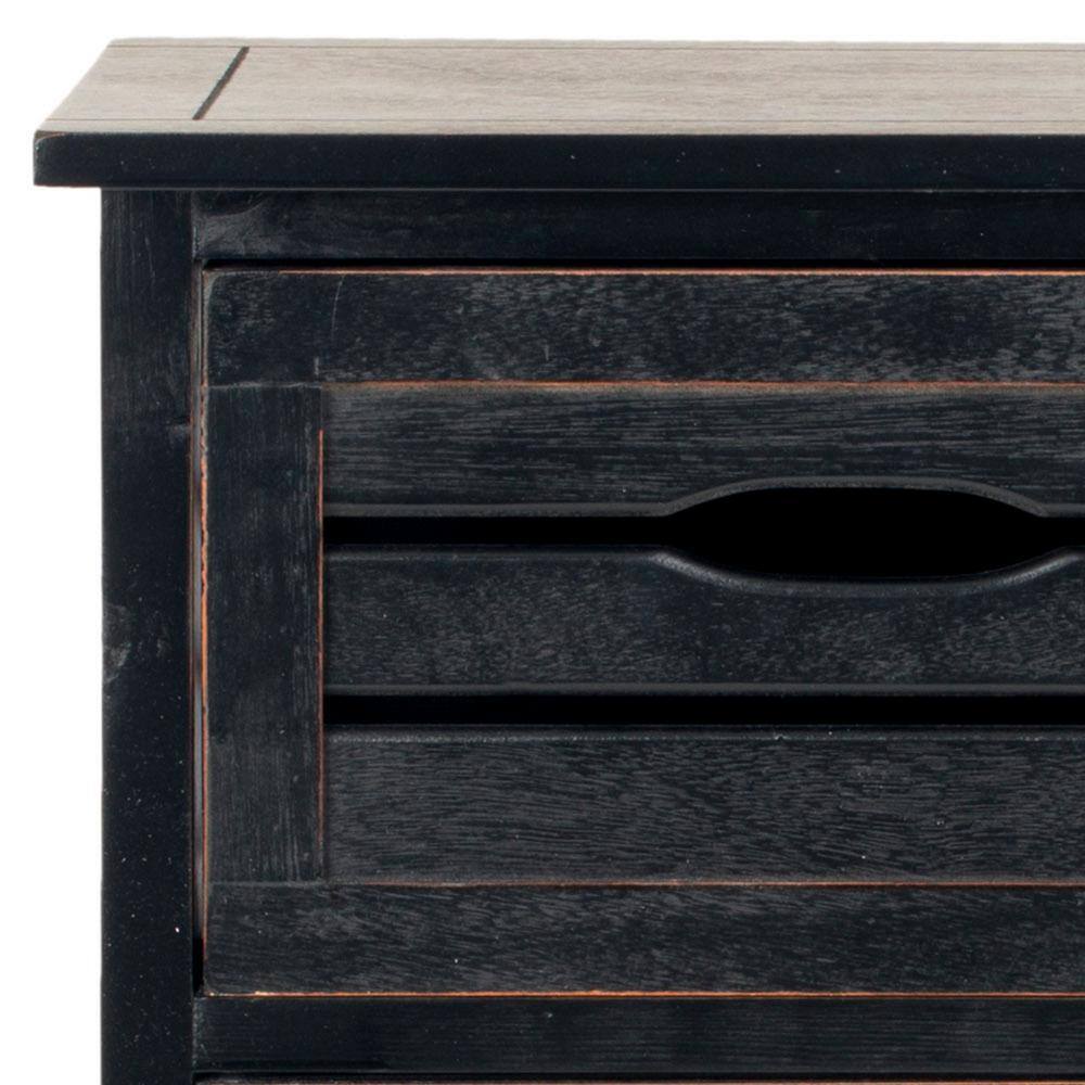 Transitional Samara 3-Drawer Distressed Black Pine Cabinet
