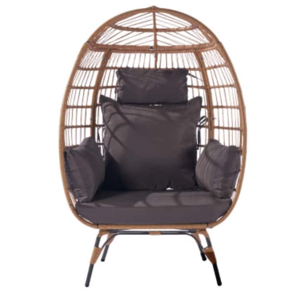 ITOPFOX Dark Gray Rattan Outdoor Oversized Wrecker Egg Chair with Steel Frame and 5 Cushions
