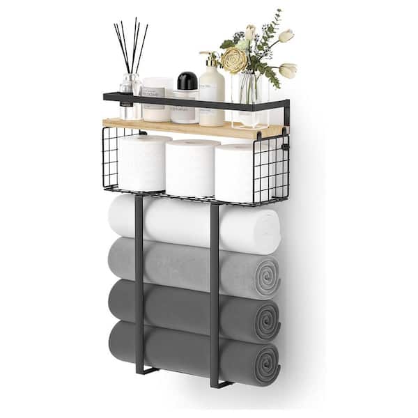 Cubilan 16.06 in. W x 5.31 in. D Decorative Wall Shelf, Wall Towel Holder with Storage Basket