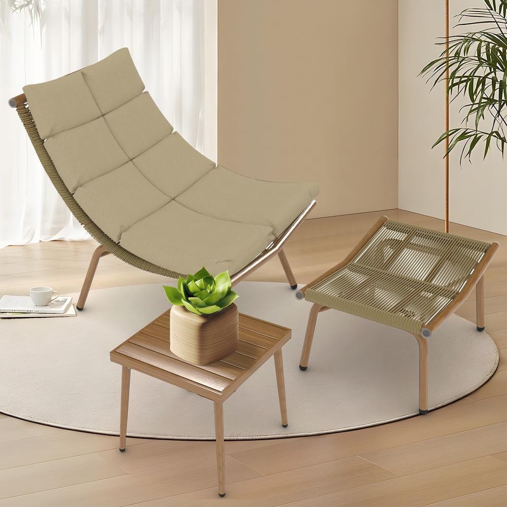 Metal Outdoor Indoor Chaise Lounge Chair with Table 380 lbs. Capacity with Brown Cushion (3-Piece) price history on PriceWatchPro