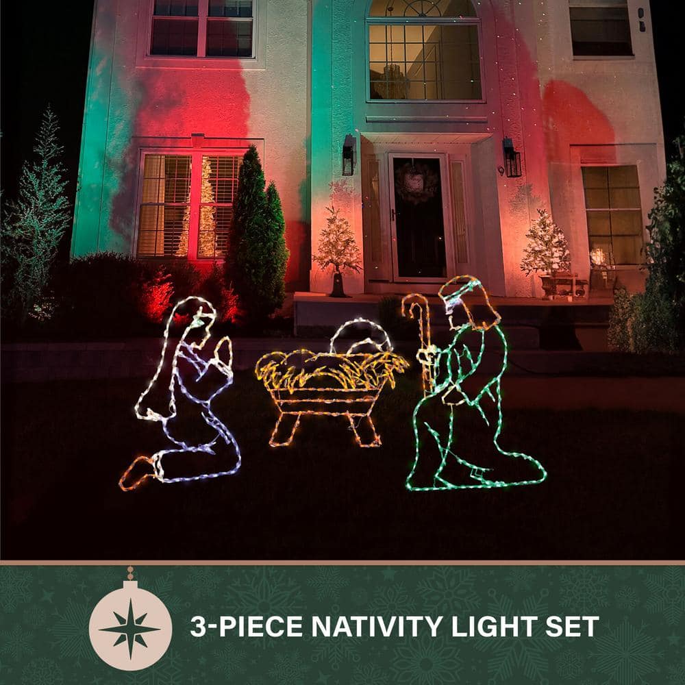 Outdoor Multicolor LED Nativity Set with Powder-Coated Metal Frame