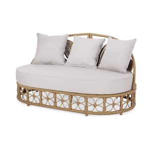 Stetson Light Brown Wicker Outdoor Patio Day Bed with Beige Cushions