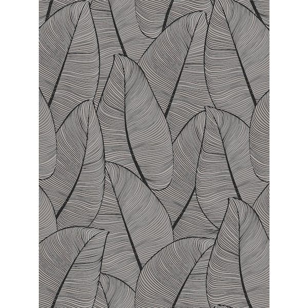 Modern Metallic Leaf Silver and Black Vinyl Peel and Stick Strippable Wallpaper Roll (Cover 30.75 sq. ft. )