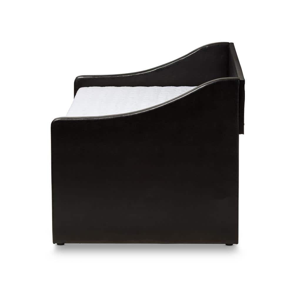 Twin Black Faux Leather Upholstered Daybed with Trundle