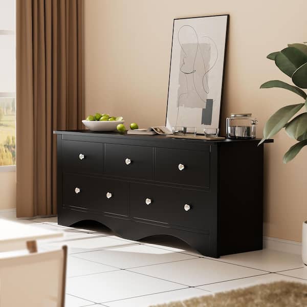 LACOO Creaser 52 in. Black MDF Dresser for Bedroom, Wide Chest of