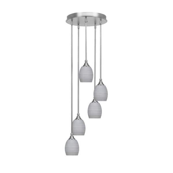 Unbranded Villa 5 Light Brushed Nickel Pendant, Cluster Pendant Light with 5 in. Gray Matrix Glass Shades, No Bulbs Included