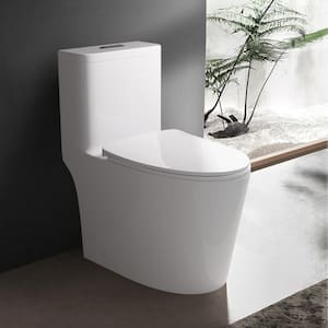 PICO 1-Piece 1.1/1.6 GPF Dual Flush Elongated Toilet in White with Soft Close Seat Siphon Jet Flush