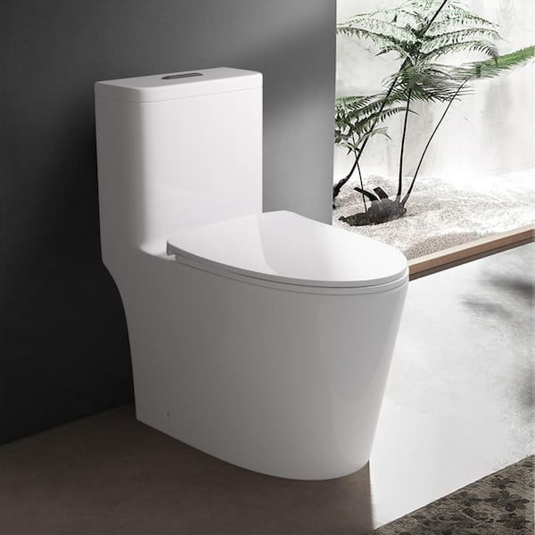 null PICO 1-Piece 1.1/1.6 GPF Dual Flush Elongated Toilet in White with Soft Close Seat Siphon Jet Flush