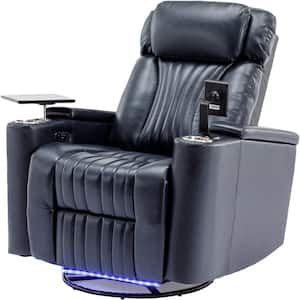 Blue Faux Leather Swivel Recliner with Storage