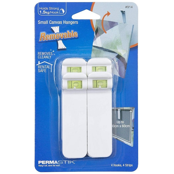 Permastik White Utility Wire Back Picture Hangers with Removable Adhesive  Strips (12-Pack) 6806 - The Home Depot