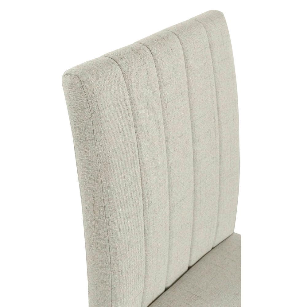 Light Taupe Upholstered Parsons Side Chair with Wood Base