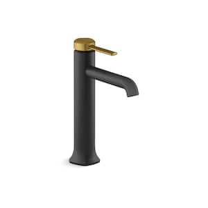Occasion Single-Handle Single-Hole Bathroom Faucet in Matte Black with Moderne Brass