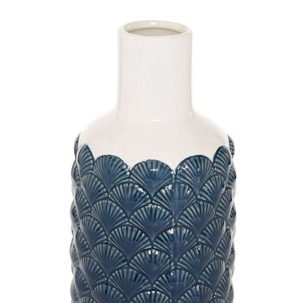 13" Blue and White Ceramic Scallop Decorative Vase