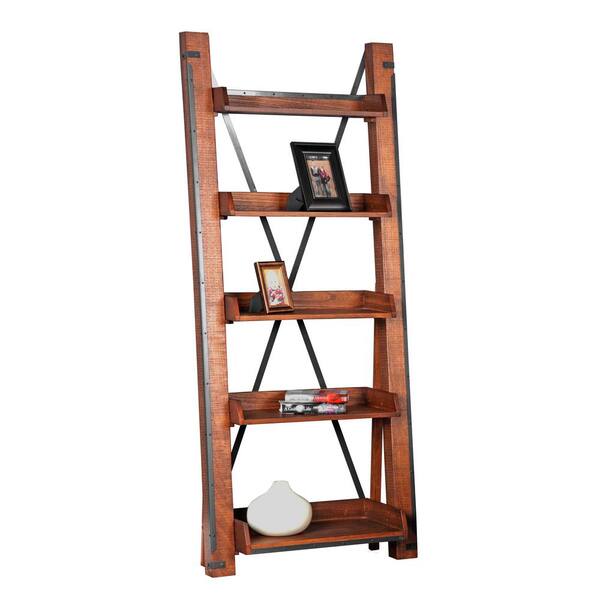 Unbranded 81 in. Hewn Pallet Wood Veneer 5 Shelf Ladder Bookcase