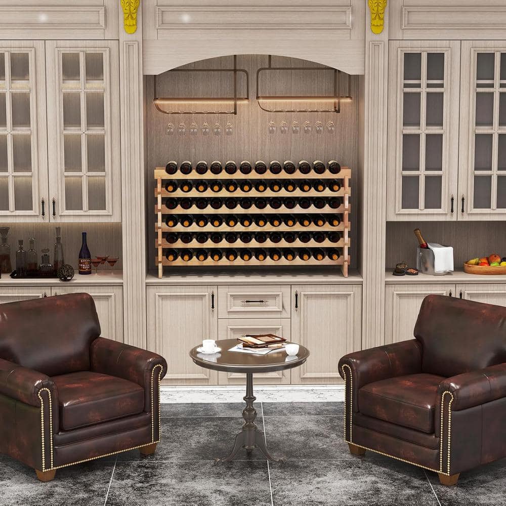 72-Bottle Wood Freestanding Wines Holder Display Shelf 6-Tier Natural Color