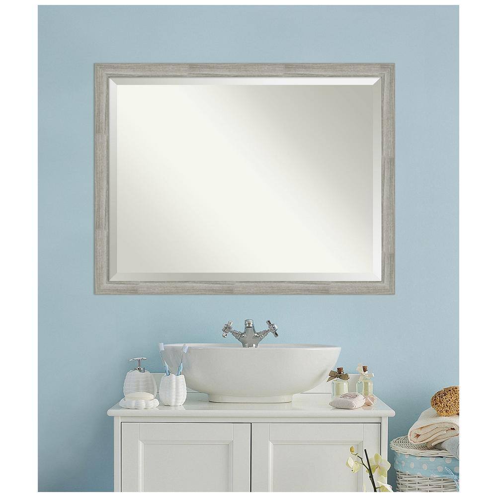Rustic Greywash Woodgrain Rectangular Bathroom Vanity Mirror