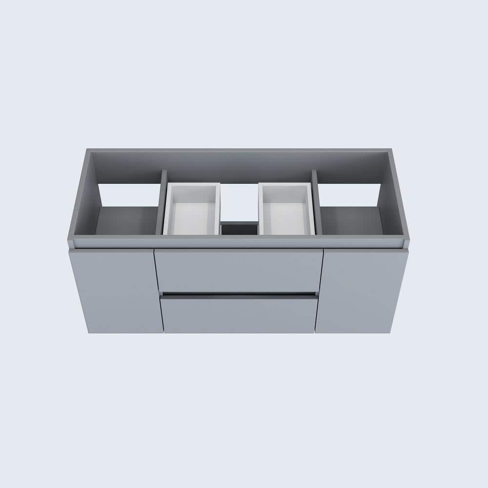 Gray 48" Wall-Mounted Floating Bathroom Vanity with Ceramic Top