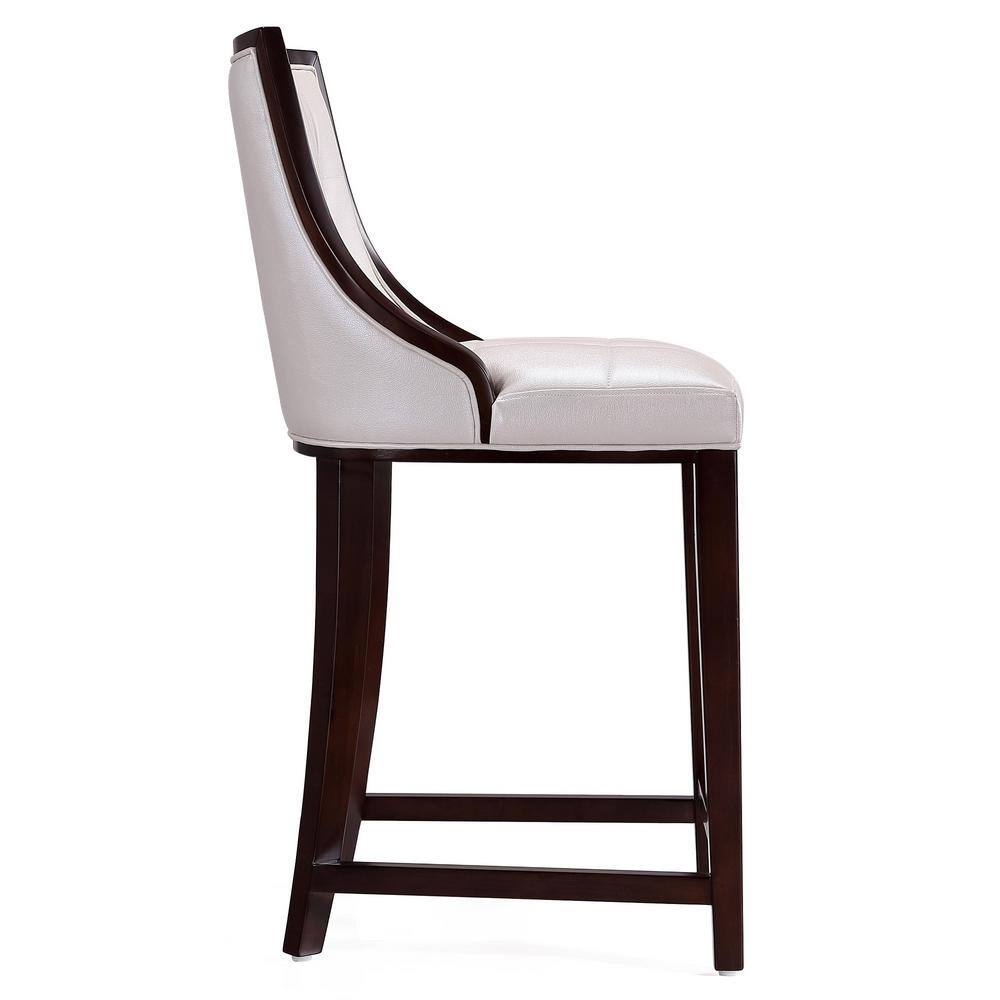 Pearl White and Walnut Elegance Faux Leather Barstool
