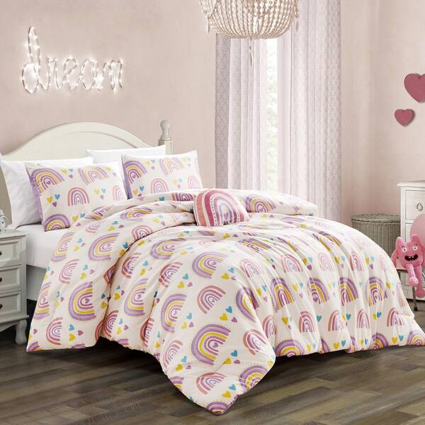 Shatex 4 Piece Twin Size Bedding Comforter Set, Ultra Soft Polyester  Elegant Bedding Comforters--Heart and Cute Rainbow JA220825RT - The Home  Depot